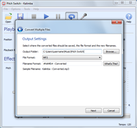 Batch file conversion: Selecting output format and filenames.